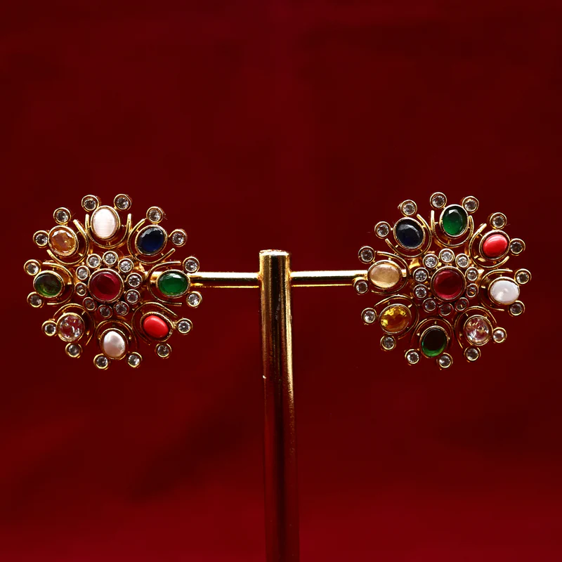 Big Chakra Antique Navrathna Earrings